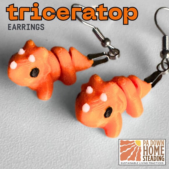 Cute Orange Dinosaur Earrings - Picture 3 of 8